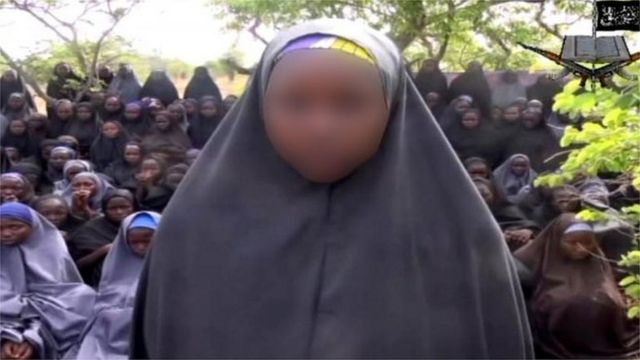 A still from a 2014 Boko Haram video of the Chibok girls
