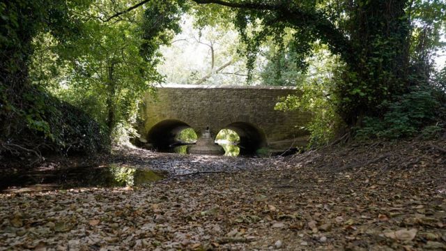 A dried up bed of the River Thames near to Somerford Keynes in Gloucestershire