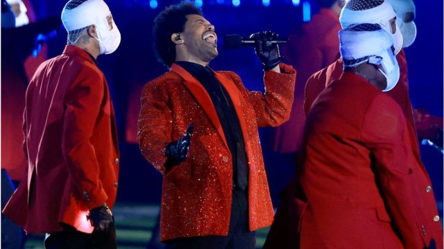 The Weeknd performs at a socially distant Super Bowl halftime show