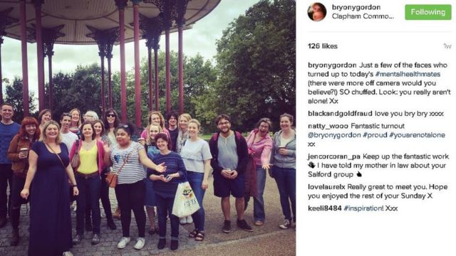 Bryony with one of her Mental Health Mates groups on Instagram