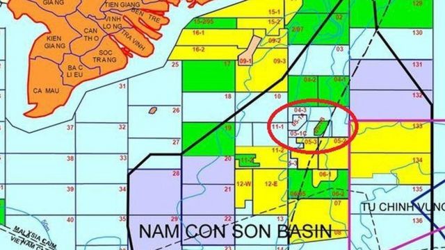 Bản đồ phân lô dầu khí của PVN cho thấy Lô 05-1b và 05-1c nằm ngoài đường 9 đoạn