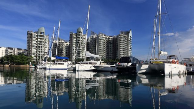 Boats and yachts berth at the ONE¡15 Marina Club in Sentosa on November 29, 2013 in Singapore