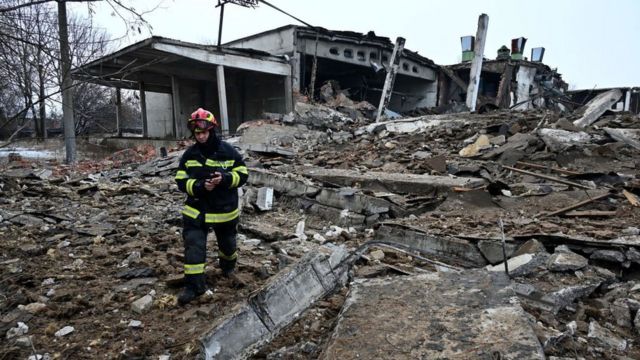 Destroyed buildings in Kharkiv