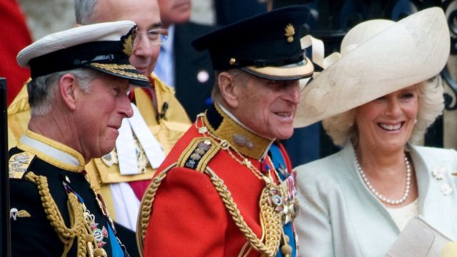Image released by Clarence House 14/04/2021 of the Duke of Edinburgh, Prince Charles and Camilla in 2011