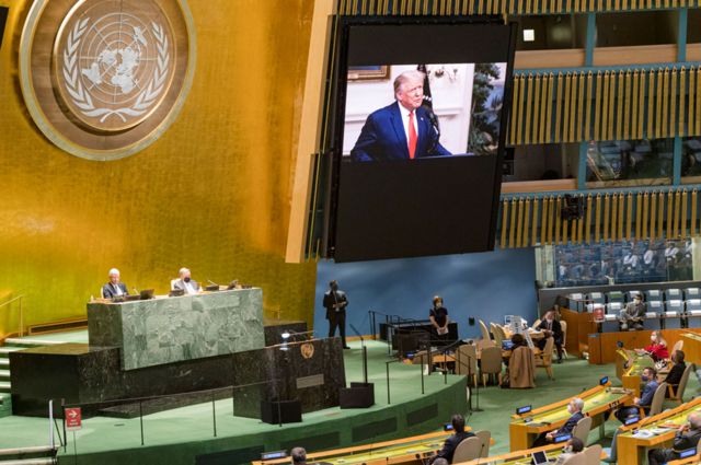 特朗普在聯合國大會發表預先錄製的講話