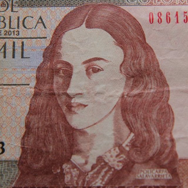 Rostro de Policarpa Salavarrieta en el billete de 10.000 pesos.