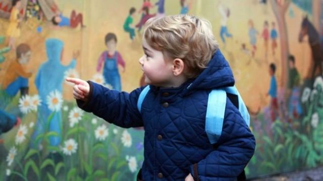 6 June 2016: In this photo taken by his mother, Prince George attends his first day of nursery at the Westacre Montessori in Norfolk