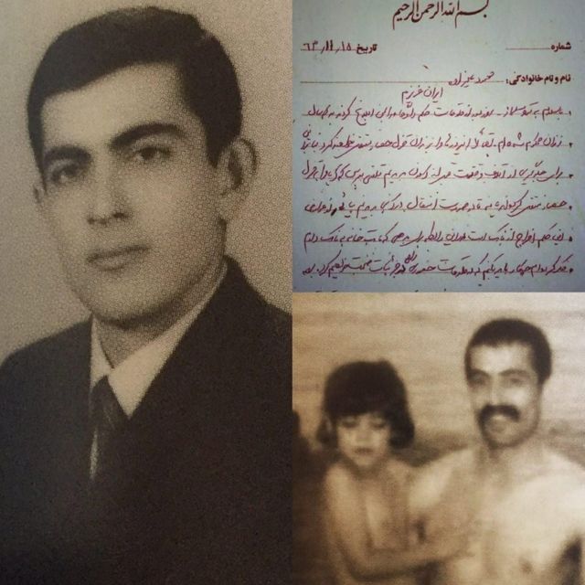 این تصویر سولماز و پدرش به همراه نامه از سایت خاوران گرفته شده است
