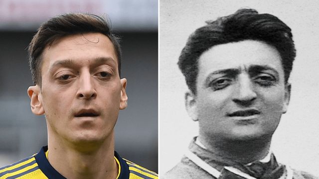 Mesut Ozil, futbolista alemán de ascendencia turca, y Enzo Ferrari, fundador de la escudería Ferrari.