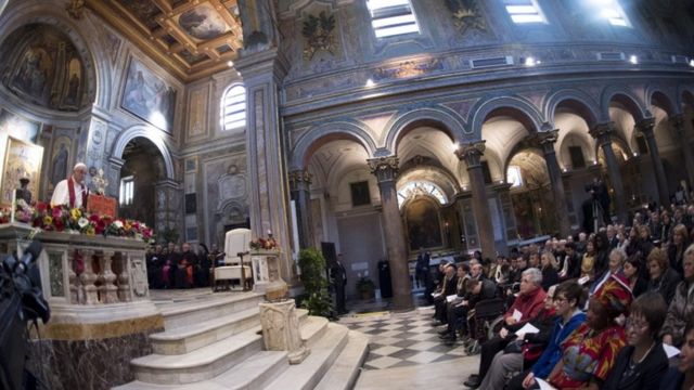 Pope Francis celebrated a Mass at the basilica of St Bartholomew on Saturday