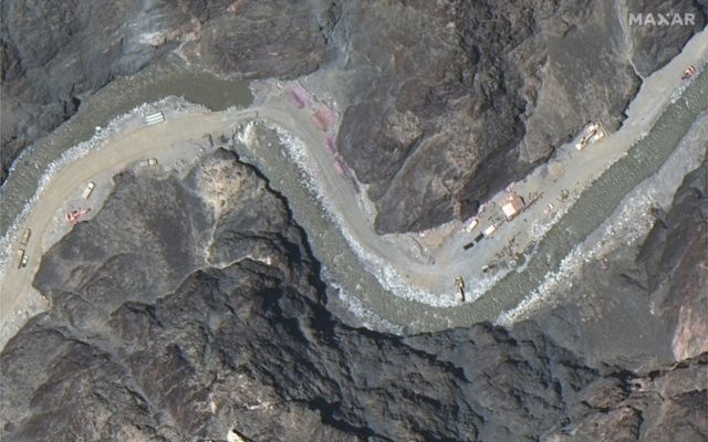 A satellite image shows a close-up view of a road construction near the border of the Royal Line of Control (LAC) in the eastern Ladakh sector of the Galwan Valley, on June 22, 2020.