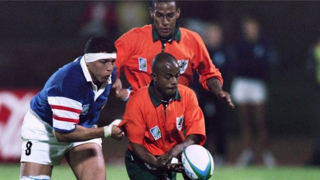 Zimbabwe (1987 and 1991) and Ivory Coast (1995, pictured in orange jersey) are the only African teams, apart from South Africa and Namibia, to have competed in the Rugby World Cup.
