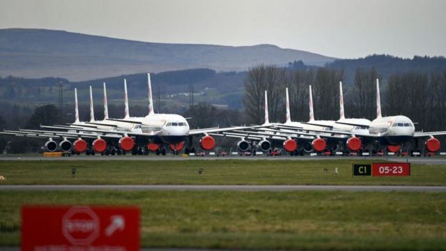 British Airways planes parked up at Glasgow Airport
