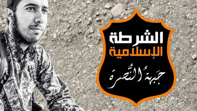 Images of a British jihadist from Brighton and the logo for al-Nusra - the Syrian branch of al-Qaeda