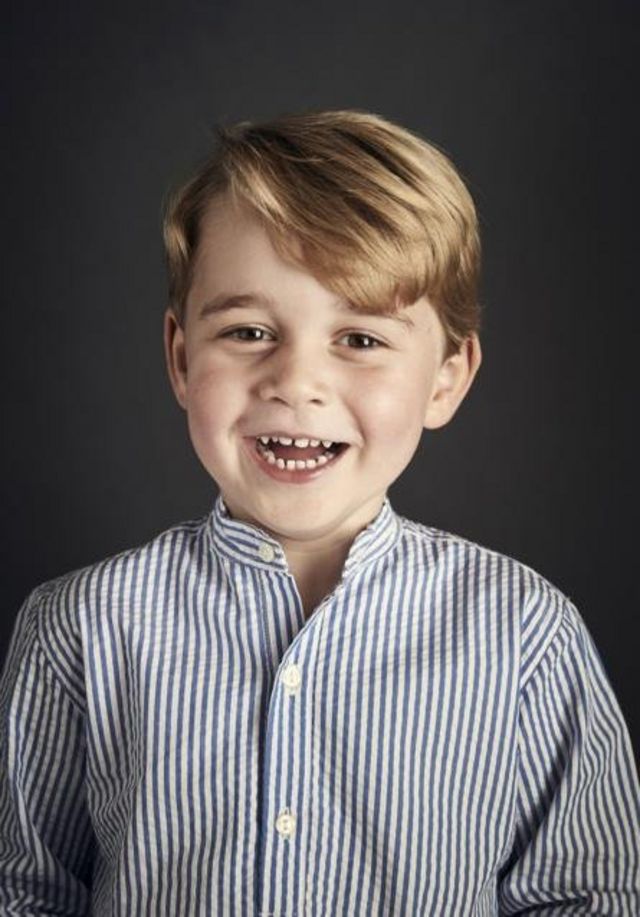 This official portrait of Prince George was released to mark his fourth birthday on 22 July 2017, taken at Kensington Palace