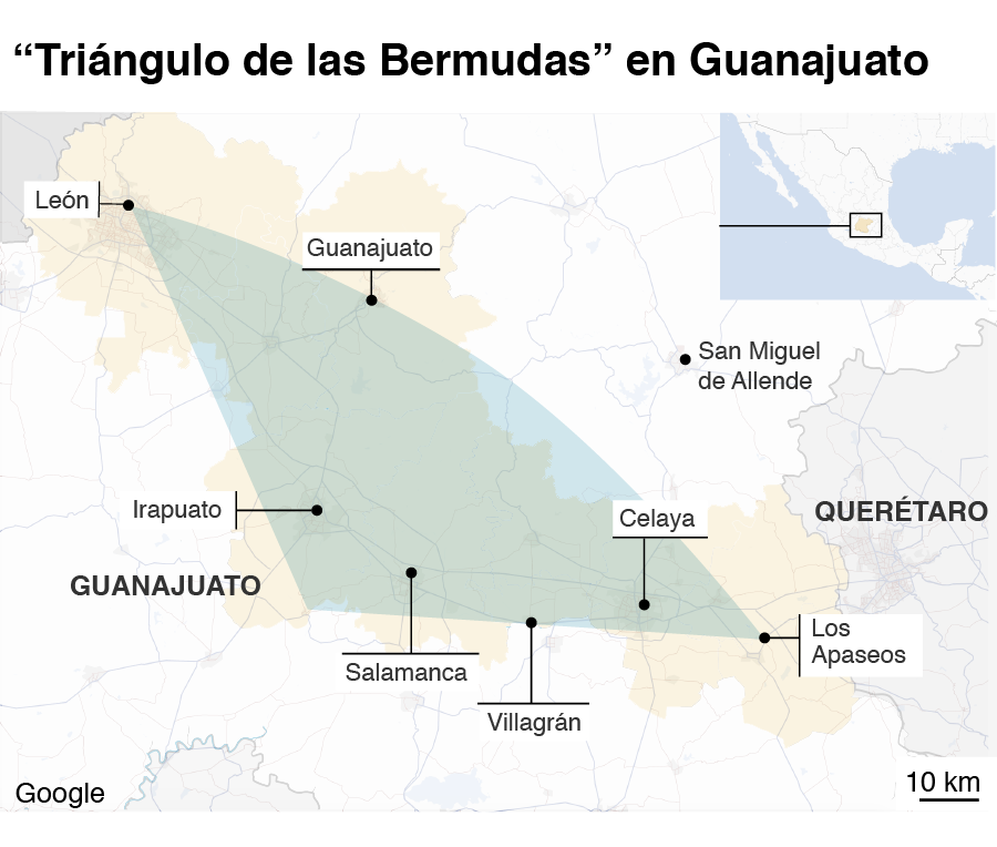 Bermuda Guanajuato triangle map