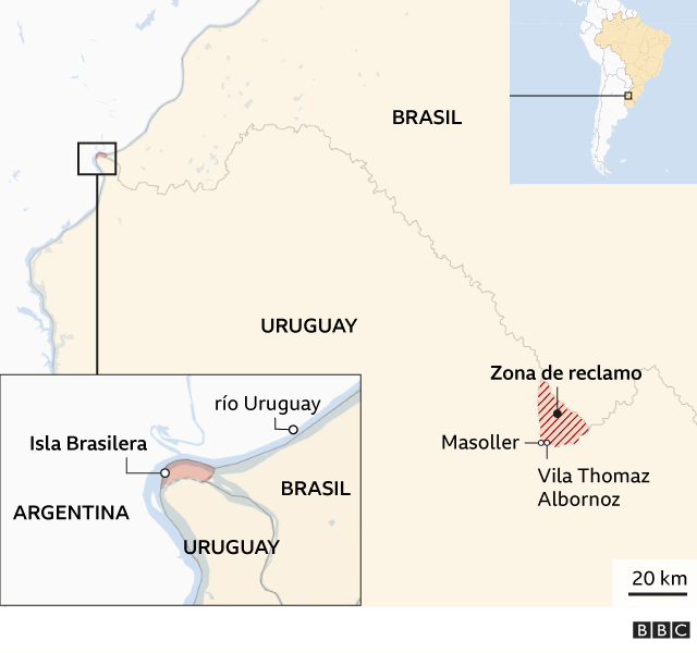 Mapa de la frontera entre Brasil y Uruguay