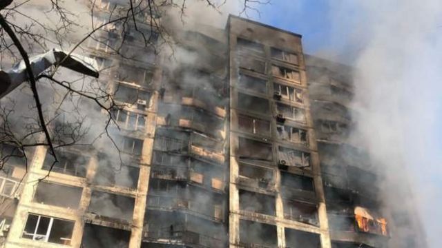 Several residential buildings in the Ukrainian city of Kiev were damaged in the Russian attack.