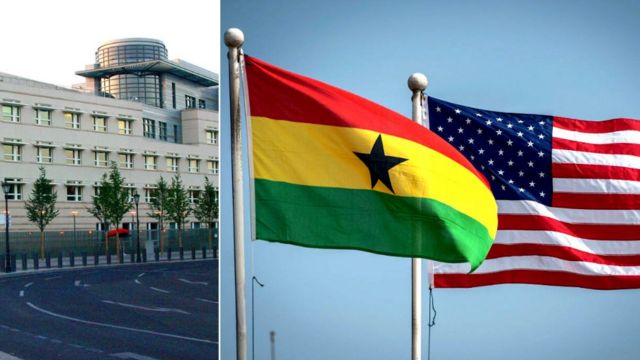 Ghana Embassy in Ghana with flags of both countries