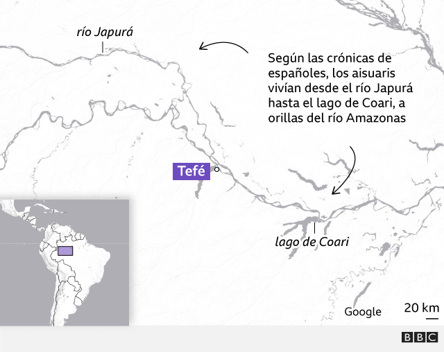 Mapa situando a los aisuaris sobre el actual mapa de Brasil