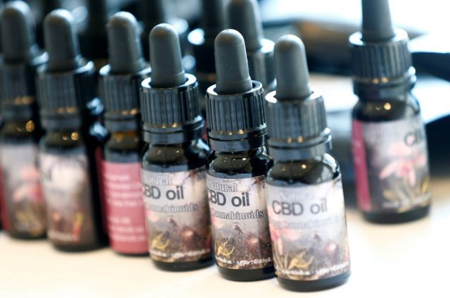 Cannabidiol (CBD) oil bottles of Swedish DeHolk AB company are pictured during the Cannabis Business Europe 2018 congress in Frankfurt, Germany, August 28, 2018. Picture taken August 28, 2018. REUTERS/Ralph Orlowski