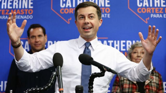 Buttiegieg speaking at a campaign event