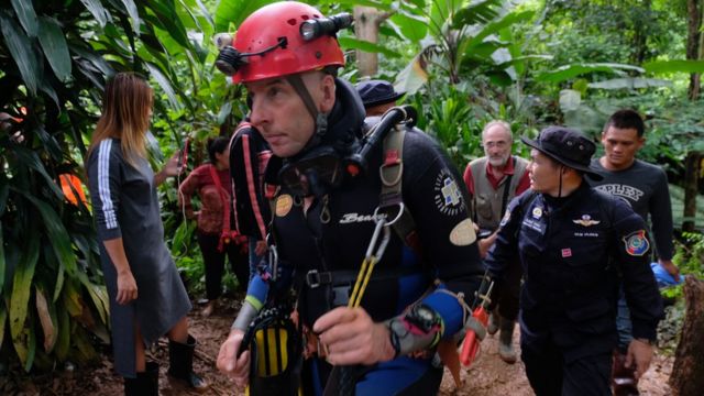 Richard Stanton walks out from Tham Luang Nang Non cave in Thailand