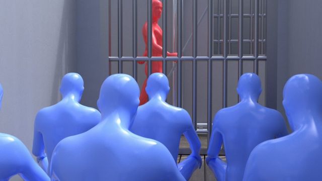 3D模型显示，一间牢房中关押许多犯人。(photo:BBC)