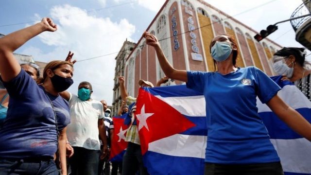 Những người biểu tình ủng hộ chính phủ Cuba