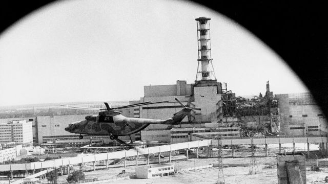 Imagen de Chernobyl desde un helicóptero en 1990