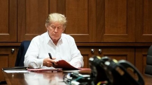 President Trump in a conference room at the hospital