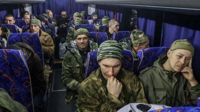 российские военные, возвращающиеся из украинского плена