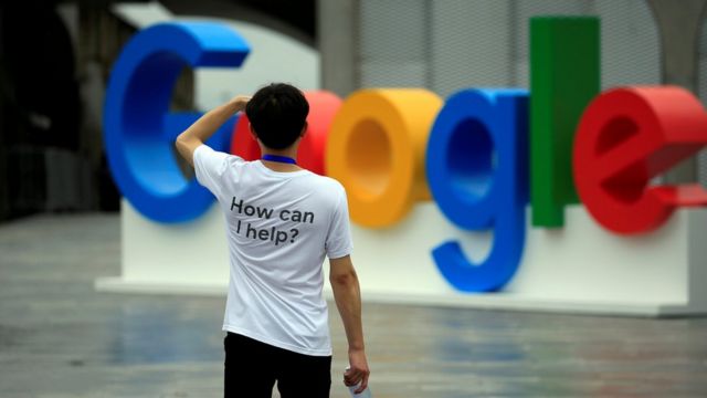 A Google sign is seen during the WAIC (World Artificial Intelligence Conference) in Shanghai, China, September 17, 2018.