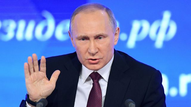 Russian President Vladimir Putin at press conference, 23 Dec 16