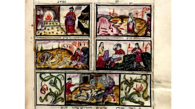 Историческая рукопись с изображением пяти из казней египетских