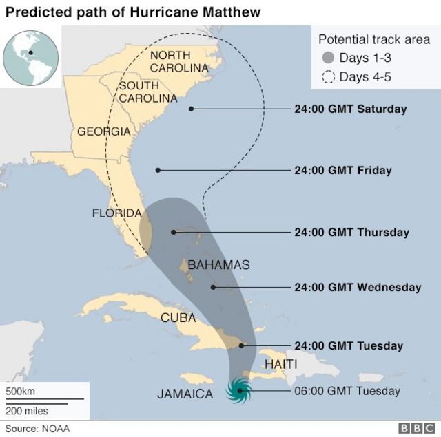 La trajectoire de l'ouragan Matthew