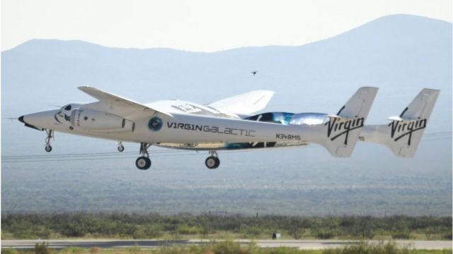 Virgin Galactic's VSS Unity spacecraft about to touch down