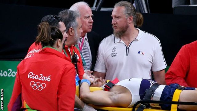 Rio 2016 Gymnast Samir Ait Said Breaks Leg During Olympic Vault Bbc Sport