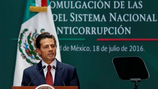 El presidente de México, Enrique Peña Nieto, durante la promulgación de las leyes anticorrupción en julio 18, 2016