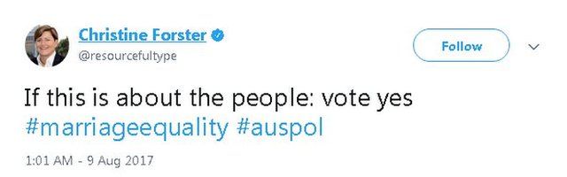 Tweet reads: If this is about the people vote yes #marriageequality #auspol