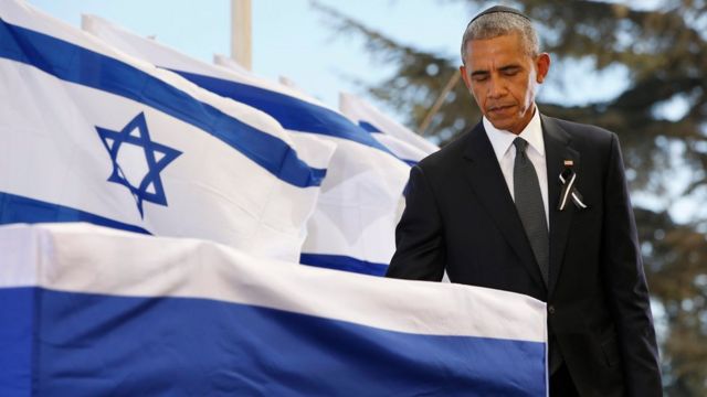باراک اوباما در مراسم تشییع جنازه شیمون پرز