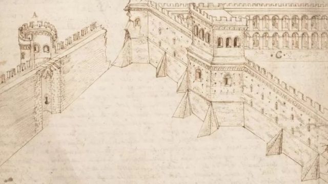 The fortifications of a city according to the first book by Vitruvius, in a 16th century design