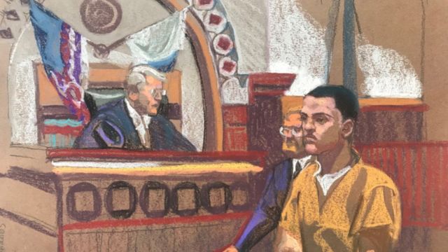 Jack Douglas Teixeira, a U.S. Air Force National Guard airman accused of leaking highly classified military intelligence records online, makes his initial appearance before a federal judge in Boston, Massachusetts, U.S. April 14, 2023 in a courtroom sketch.