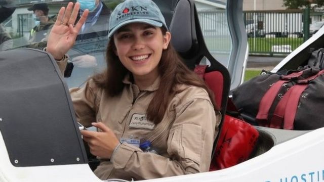 Zara Rutherford in the cockpit of her plane.