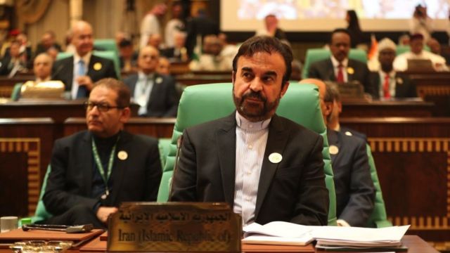 رضا نجفي ممثلاً إيران خلال اجتماع قمة منظمة التعاون الإٍسلامي في مكة عام 2019