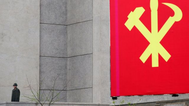 A huge North Korean emblem in Pyongyang