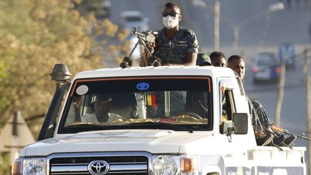 Tropas etíopes en la capital de Tigray, Mekelle.