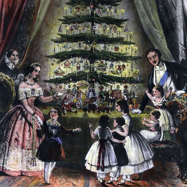 Гравюра: Виктория и Альберт с детьми у рождественской елки