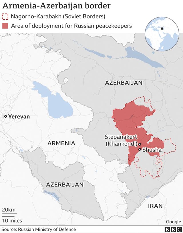 Map showing Armenia, Azerbaijan and Nagorno-Karabakh