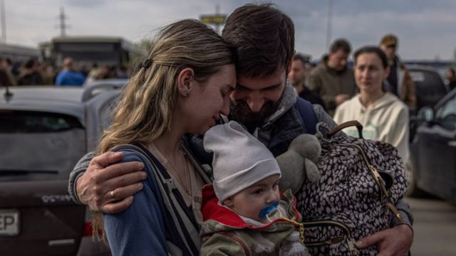 The family arrived from Mariupol at the evacuation point on Tuesday